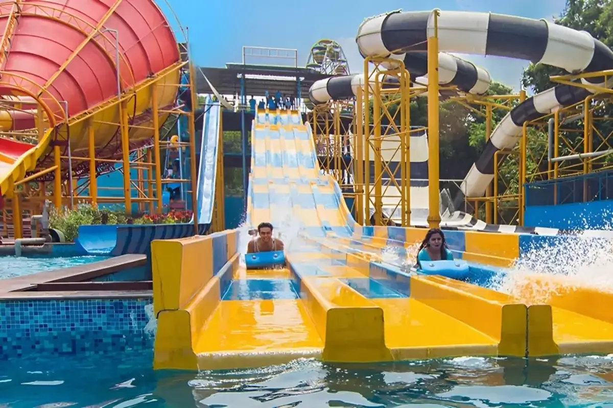 Water slides and waterfalls at Fun World, Bangalore