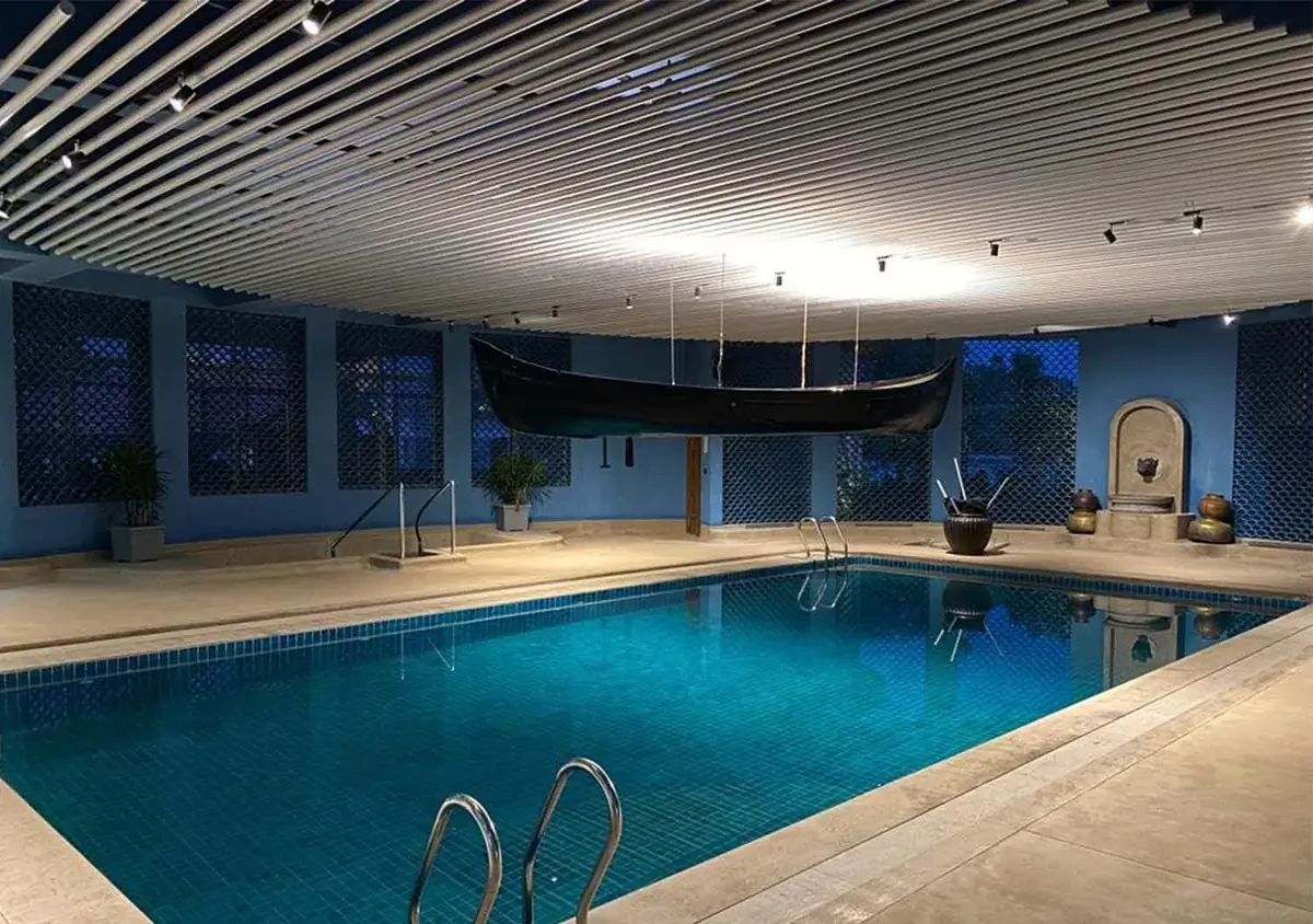 Indoor pool at Kshemavana, Nelmangala