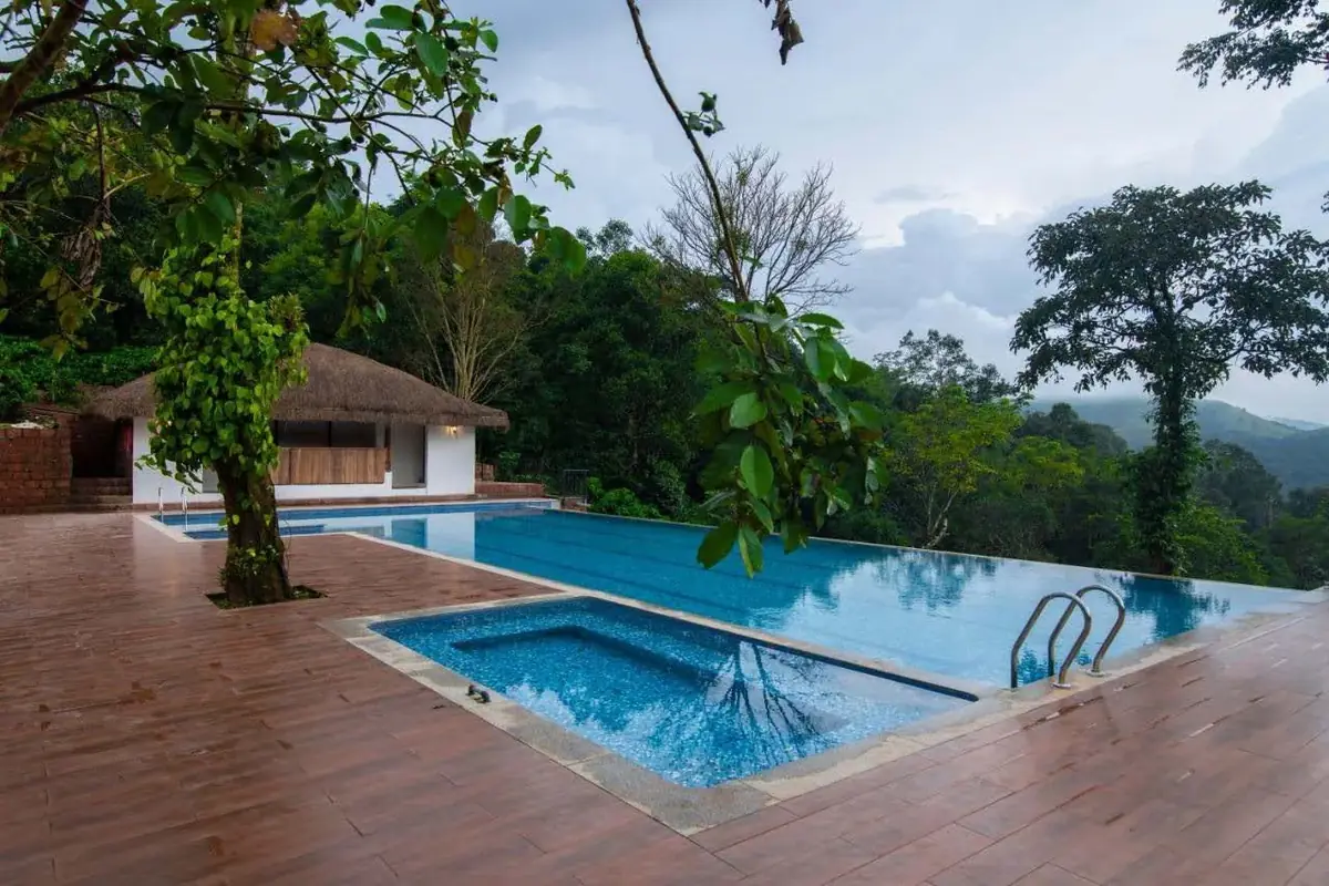Infinity pool overlooking the valley at Tapovana, Sakleshpur